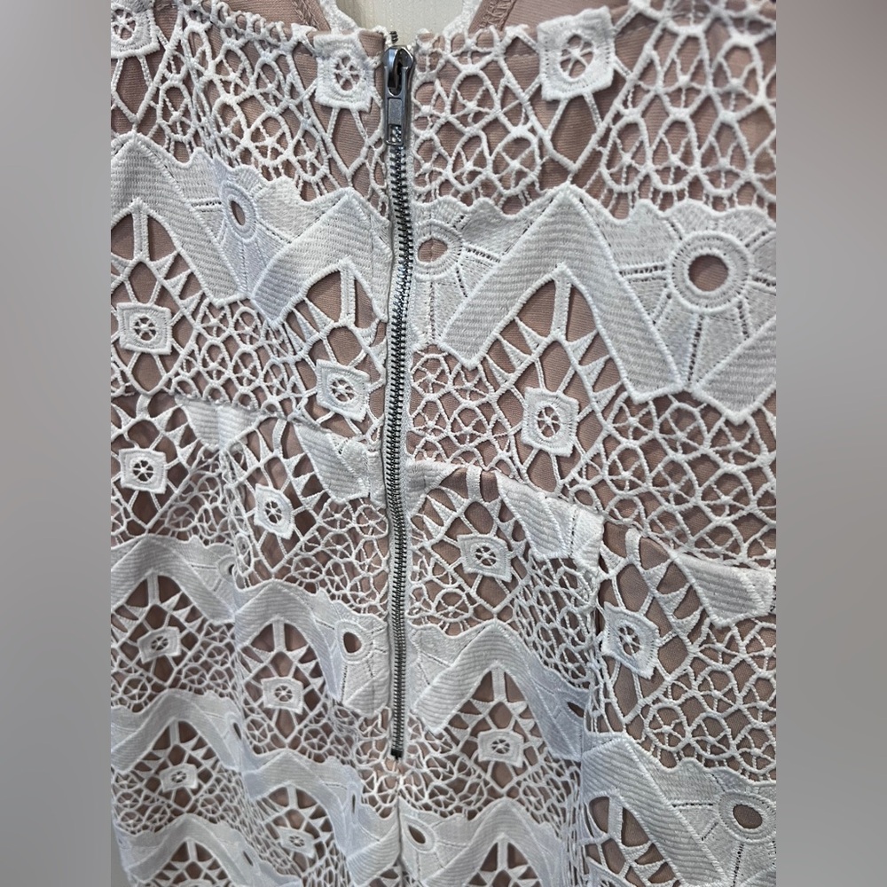 Lulus white and tan style lace overlay bodycon dress coquette fairy wedding - Picture 9 of 15